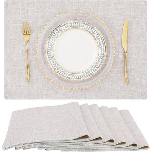 homing Neutral Beige Cloth Placemats Set of 6 – Cotton Linen Blend Washable - Picture 7 of 7